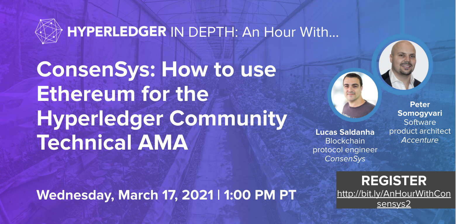 Hyperledger In-Depth: An Hour with ConsenSys – How to use Ethereum for the Hyperledger Community Technical AMA