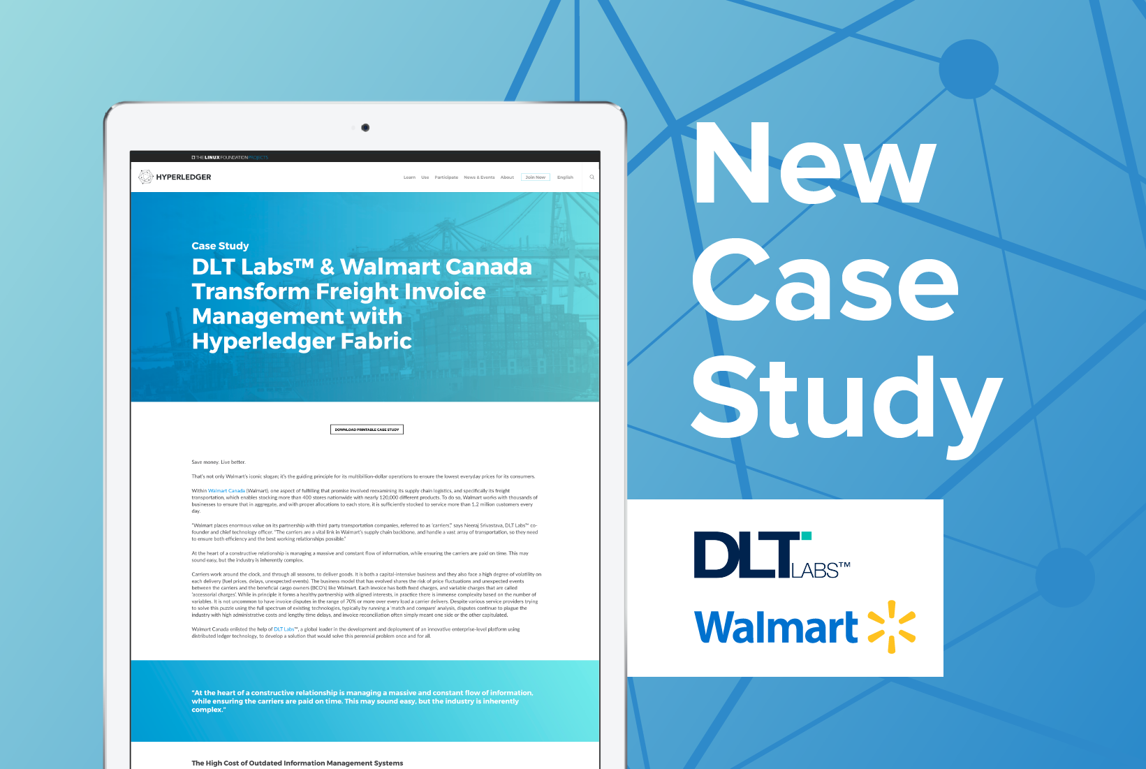 DLT Labs Turns to Hyperledger Fabric to Resolve Freight Transportation Invoice and Payment Challenges for Walmart Canada